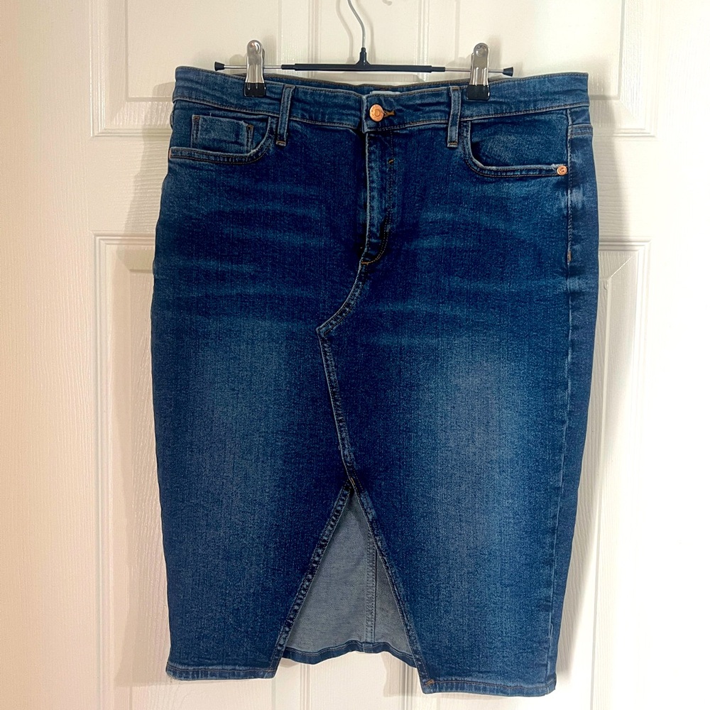 River Island High Rise Jean Denim Pencil Skirt with Front Slit